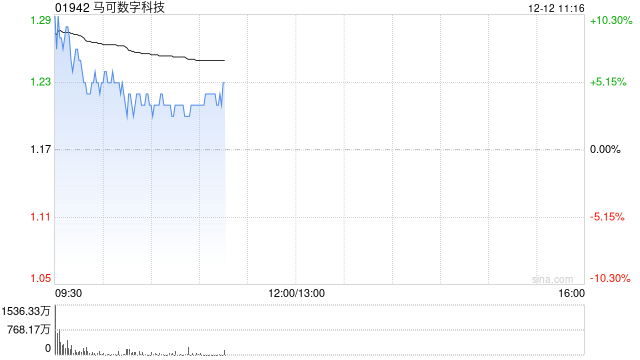 马可数字科技早盘涨超11% 拟折价配售约2.12亿股 净筹约2.1亿港元