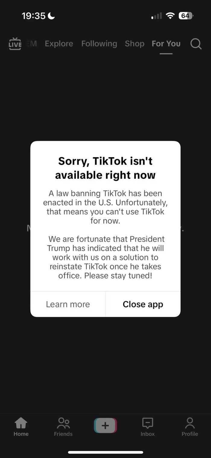 TikTok停止在美服务，称特朗普表示上任后将共同寻求恢复其使用